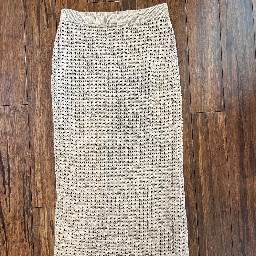 Reformation Crochet Midi Skirt; Sand; Size S